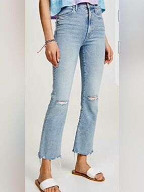 MOTHER The Hustler Ankle Chew High Rise Distressed Jean, Light Wash, Women’s 31